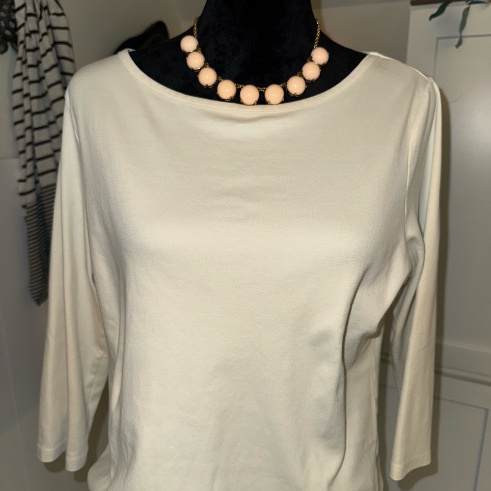 L.L. Bean Cream Fitted Long Sleeve Blouse